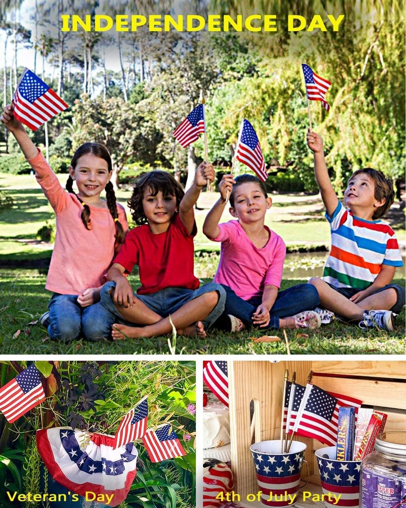 Uelfbaby 100 Pack Small American Flags on Stick, 4x6 Inch Small US Flags/American Flags for Outside, Mini Hand Held Stick Flags with Kid-Safe Spear Top, Memorial Day, Independence Day Decor,Patriotic Decorations - Image 5